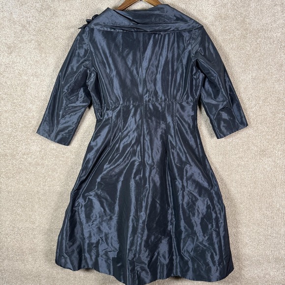 Teri Jon Dress Womens 8 Black Satin Fit Flare 3/4 Sleeve Floral Applique Formal - Picture 11 of 12